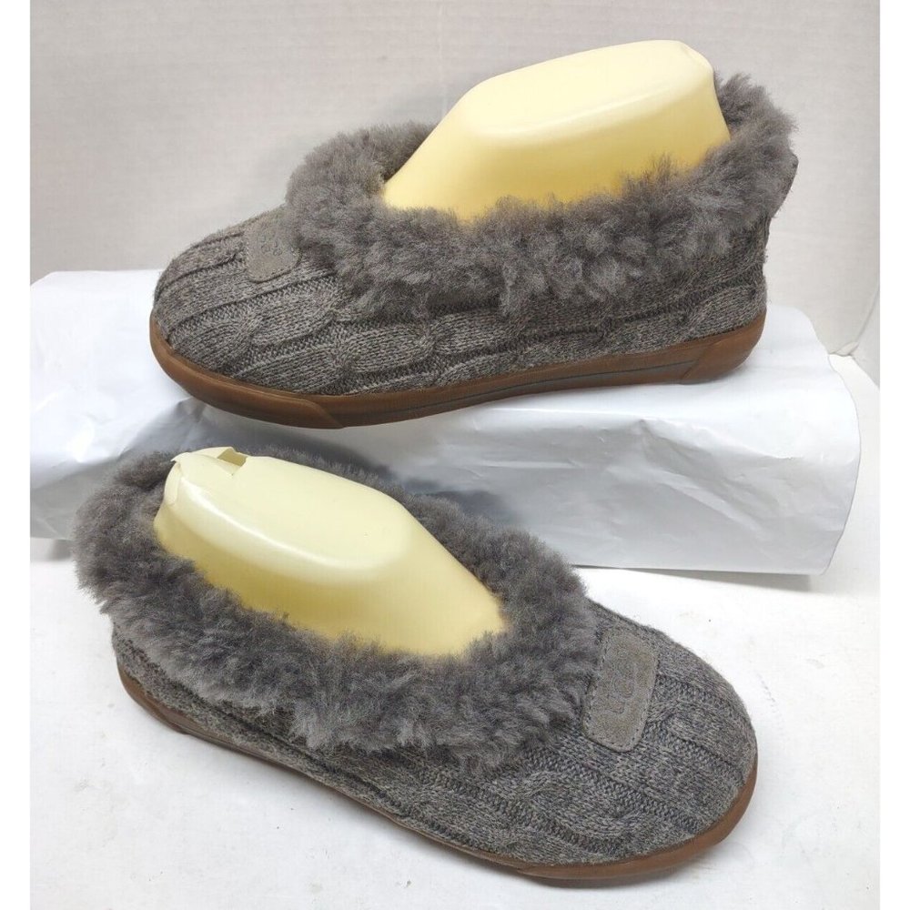 UGG Australia Rylan Knit Women Gray Cable Knit Sheepskin Slipper Shoes 3314 Sz 7
